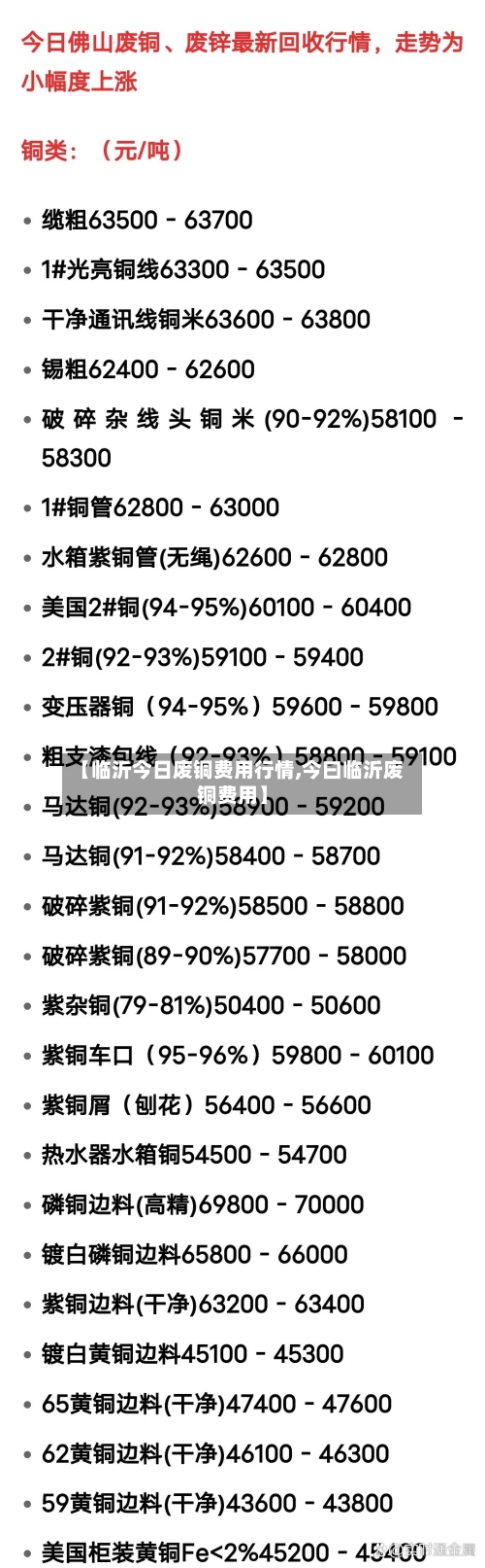 【临沂今日废铜费用行情,今曰临沂废铜费用】-第1张图片